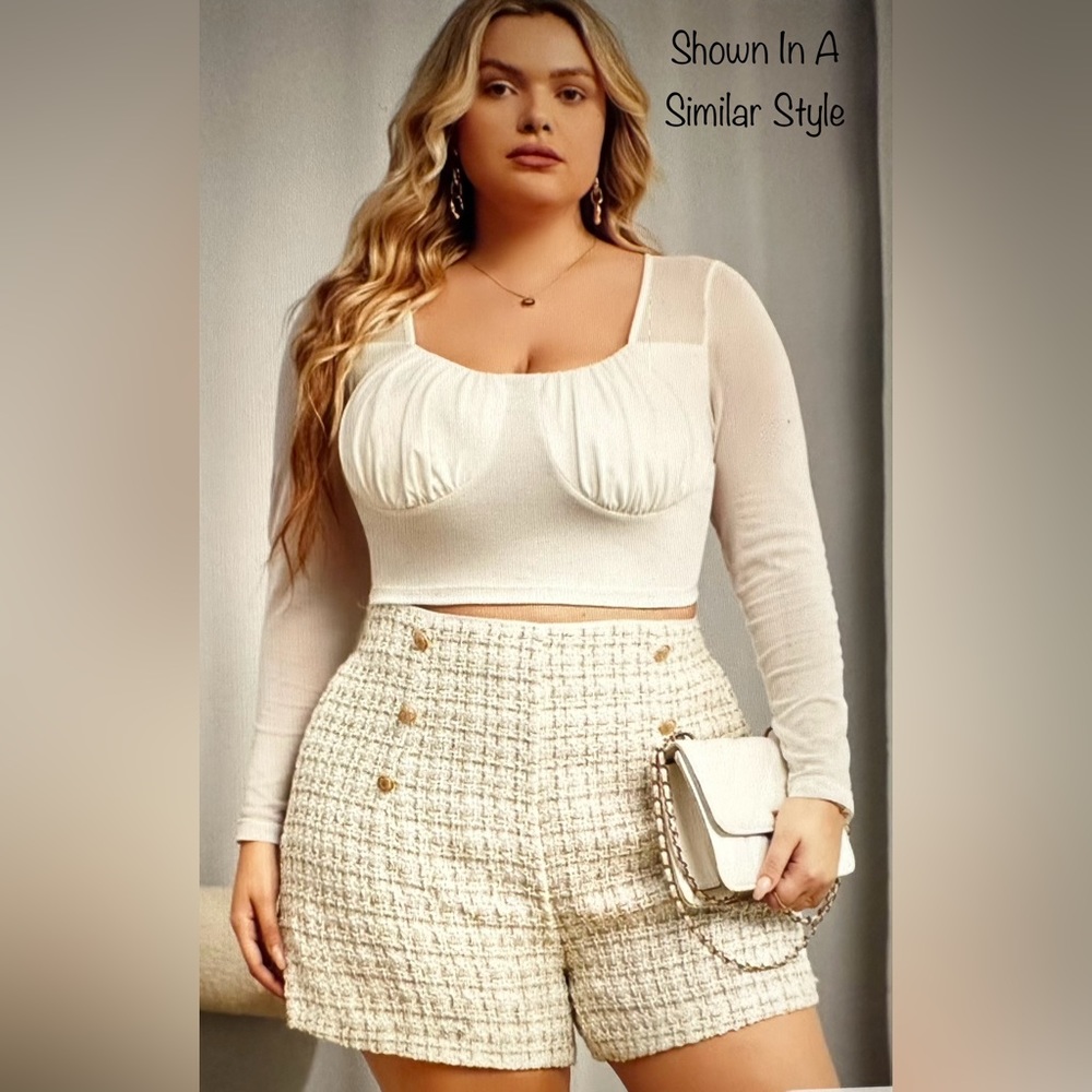 Di Di Classic Women’s Tweed Style Double-Button Front Sailor Shorts Beige ~New~